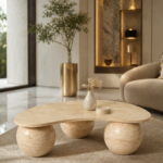 Curva Beige Travertine Marble Centre Table