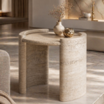 Elma Beige Travertine Side Table